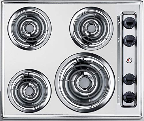 Summit ZEL03 24" Electric Cooktop with 4 Coil Elements Push-to-Turn Controls Chrome Drip Bowls and Recessed Top in Chrome Summit ZEL03 24" Electric Cooktop with 4 Coil Elements Push-to-Turn Controls Chrome Drip Bowls and Recessed Top in Chrome